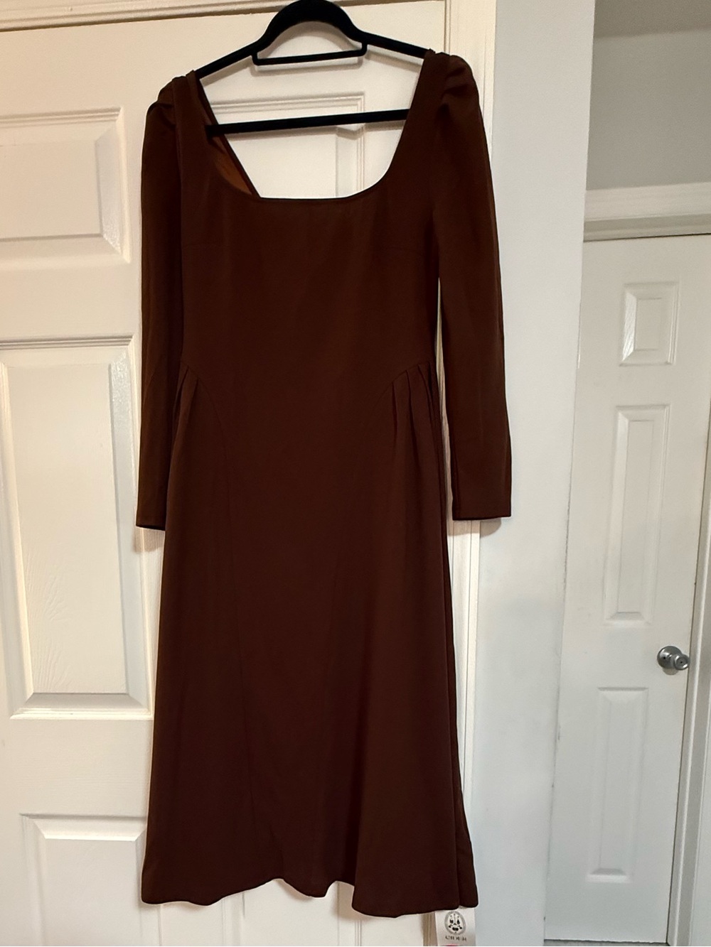 Cider Brown Long-Sleeve Scoop-Neck Midi Dress